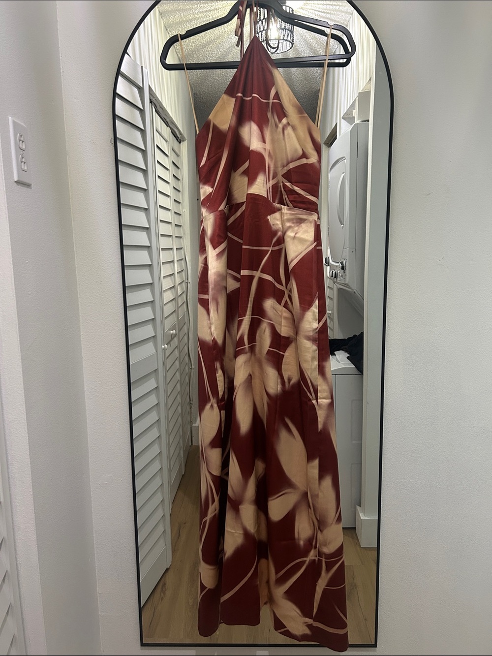 Steve Madden Burgundy and Cream Satin Halter Maxi
